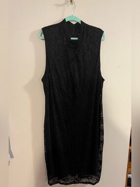 Rachael Roy Plus Harland Womens Lace Long MIDI Dress, black, 24W, MSRP $129